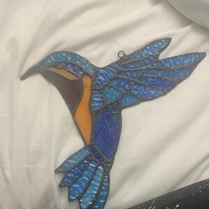 Stained Glass Hummingbird Suncatcher - Blue and Orange